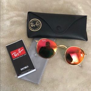 Ray Ban Circular Pink Mirrored Lens Sunglasses